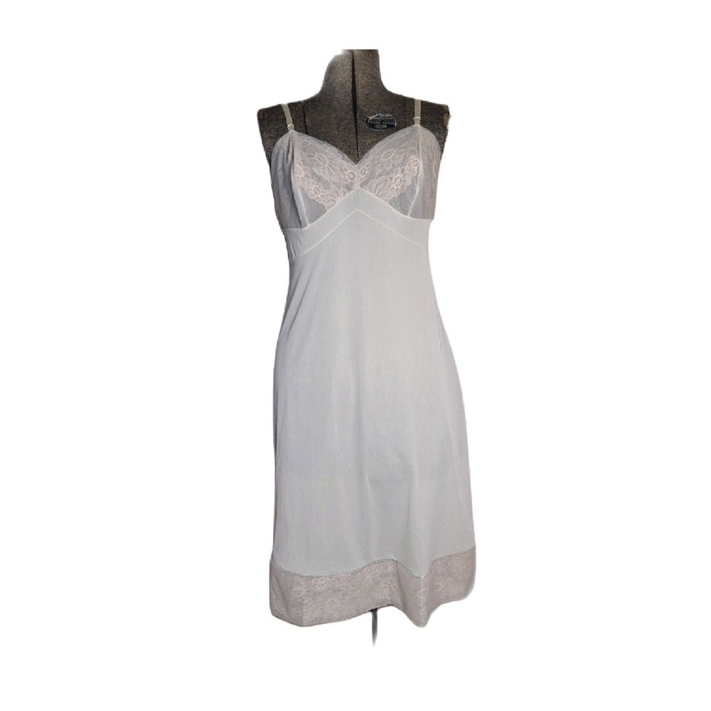 Vintage 70s 80s‎ Vanity Fair Ivory White Slip Dress Lace Size 36 Large Medium